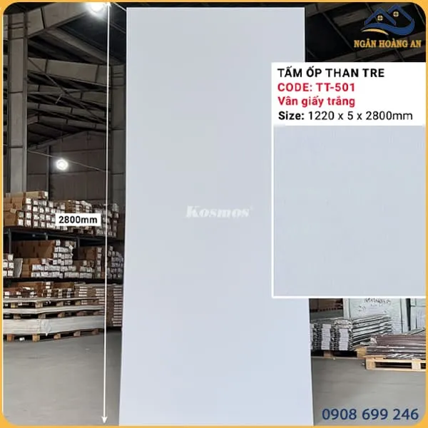 Tấm Ốp Than Tre Kosmos 5mm Vân Giấy Trắng TT-501