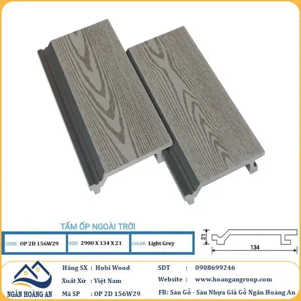 Tấm Ốp Gỗ Nhựa Ngoài Trời Hobi Wood OP2D 156W29 