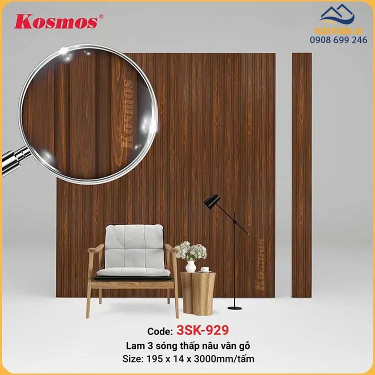 Tấm Ốp Lam 3 Sóng Chân Kép Nhựa Giả Gỗ Kosmos 3SK-929