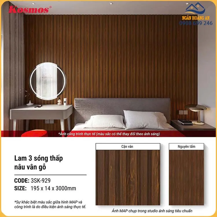 Tấm Ốp Lam 3 Sóng Chân Kép Nhựa Giả Gỗ Kosmos 3SK-929