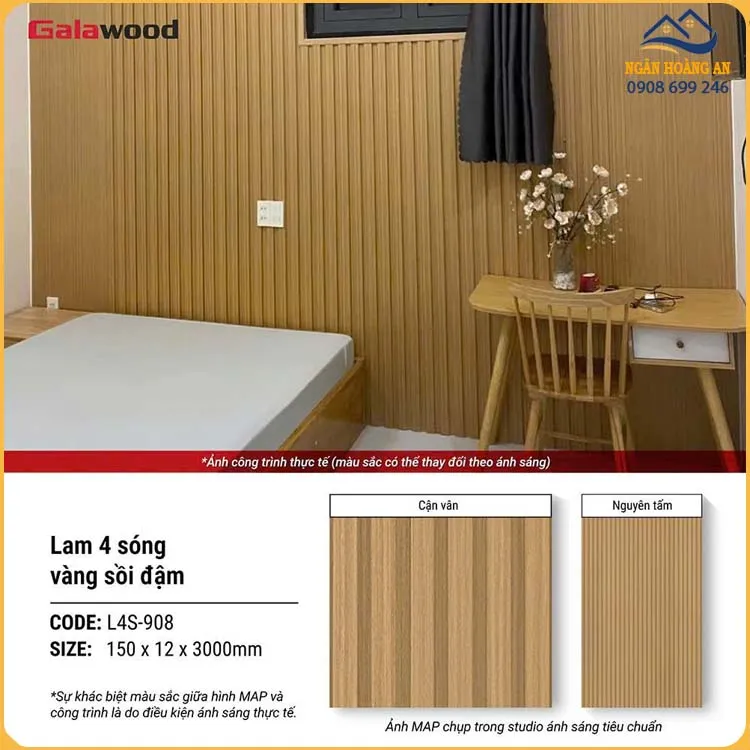 Tấm Nhựa Ốp Tường Lam Sóng Giả Gỗ Galawood L4S-908