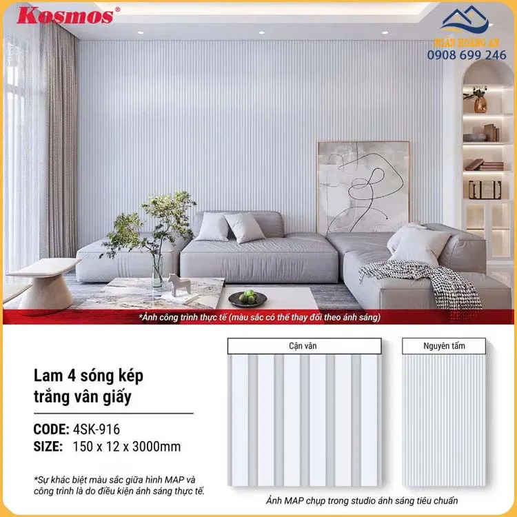 Tấm Ốp Tường Lam Sóng Kép Vân Đơn Sắc Kosmos 4SK-916