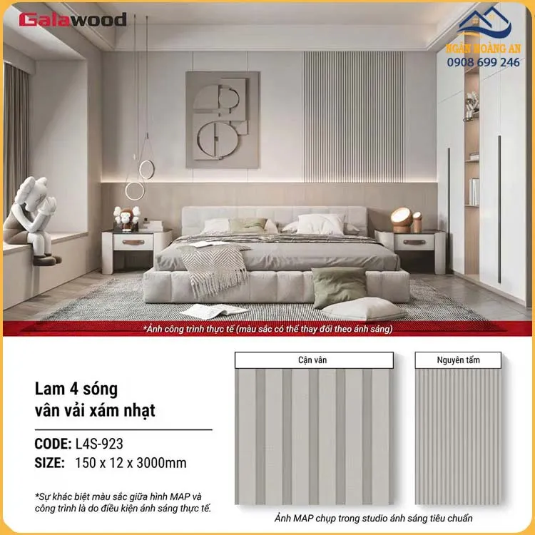 Tấm Ốp Tường Lam 4 Sóng Nhựa Giả Vân Vải Galawood L4S-923