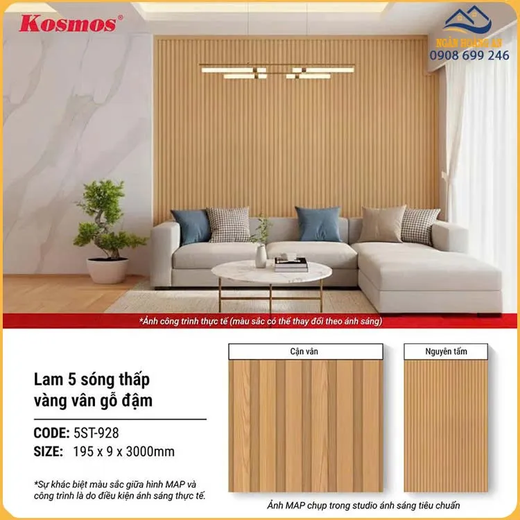 Tấm Ốp Trần Lam 5 Sóng Nhựa Giả Gỗ Kosmos 5ST-928
