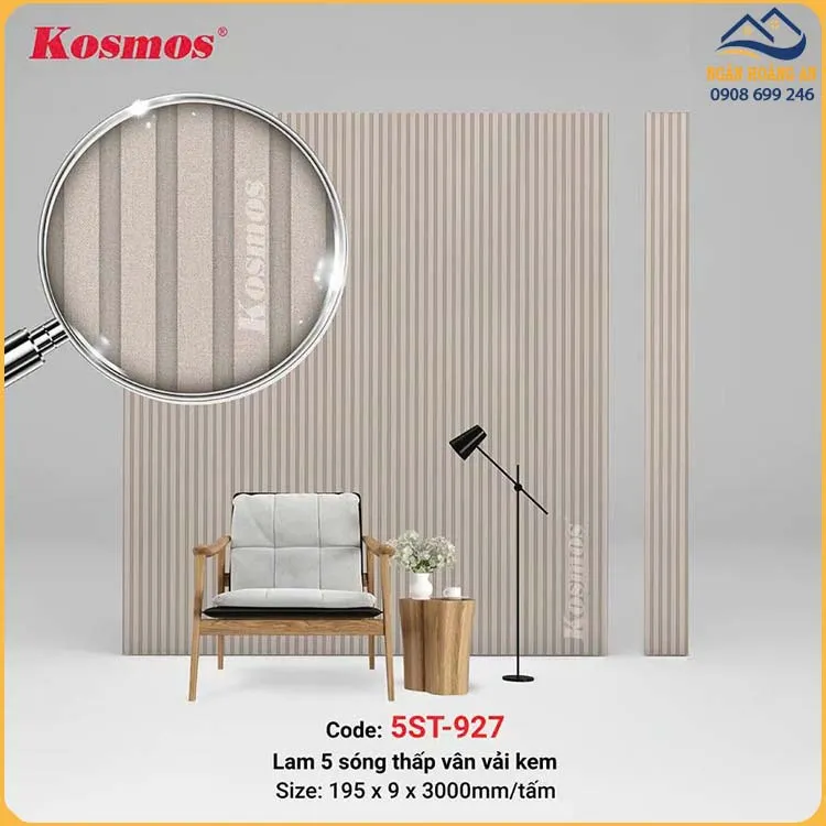 Tấm Ốp Lam 5 Sóng Thấp Nhựa Vân Vải Kosmos 5ST-927