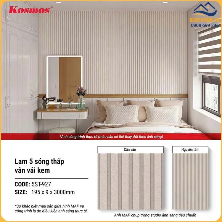 Tấm Ốp Lam 5 Sóng Thấp Nhựa Vân Vải Kosmos 5ST-927