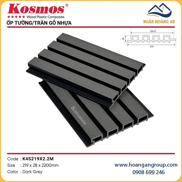 Tấm Ốp Lam Sóng Ngoài Trời Kosmos K4S219X28 Dark Grey 2.2m