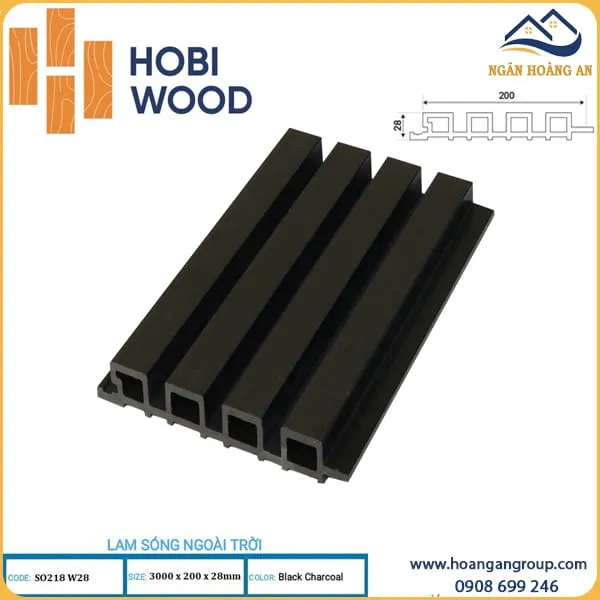 Tấm Ốp Lam Sóng Ngoài Trời Hobi Wood SO218W28 Black Charcoal 3m