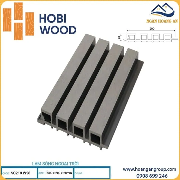 Tấm Ốp Lam Sóng Ngoài Trời Hobi Wood SO218W28 Light Grey 3m