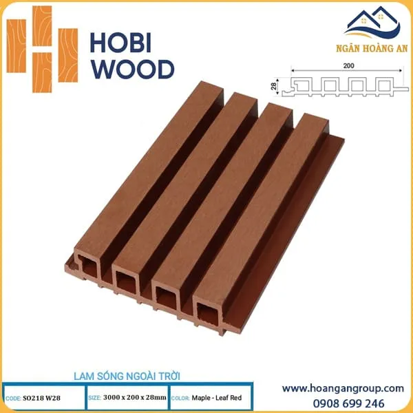 Tấm Ốp Lam Sóng Ngoài Trời Hobi Wood SO218W28 Maple Leaf Red 3m