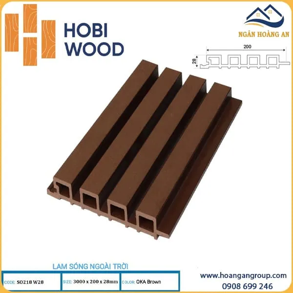 Tấm Ốp Lam Sóng Ngoài Trời Hobi Wood SO218W28 Oka Brown 3m