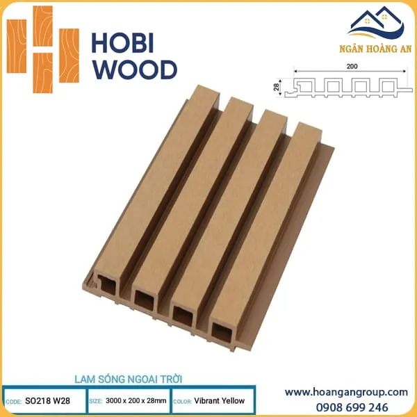 Tấm Ốp Lam Sóng Ngoài Trời Hobi Wood SO218W28 Vibrant Yellow 3m
