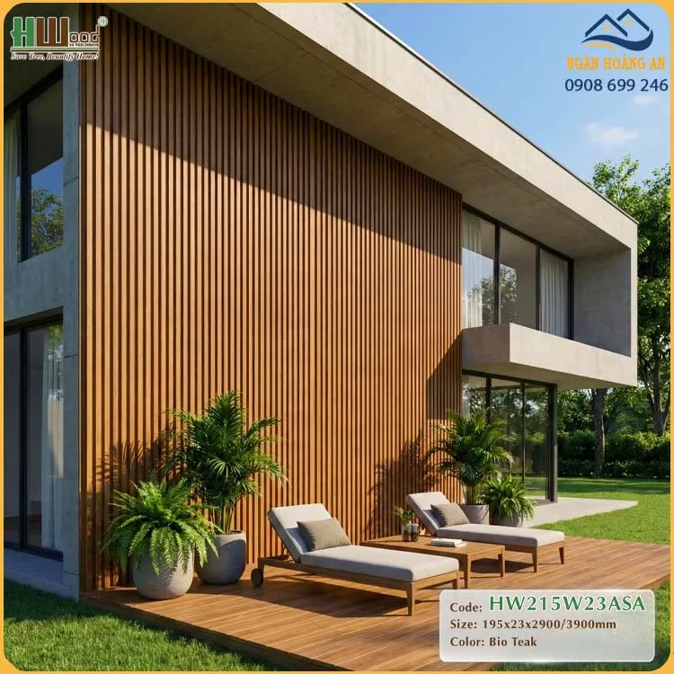 Tấm Ốp Lam Sóng Ngoài Trời Phủ ASA Hwood HW215W23ASA Bio-Teak