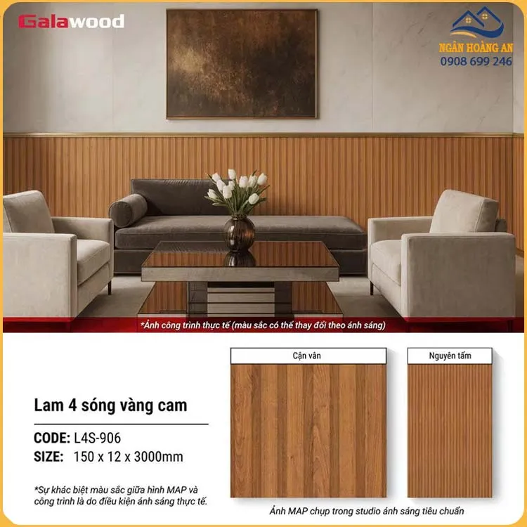 Tấm Nhựa Ốp Trần Lam Sóng Giả Gỗ Galawood L4S-906