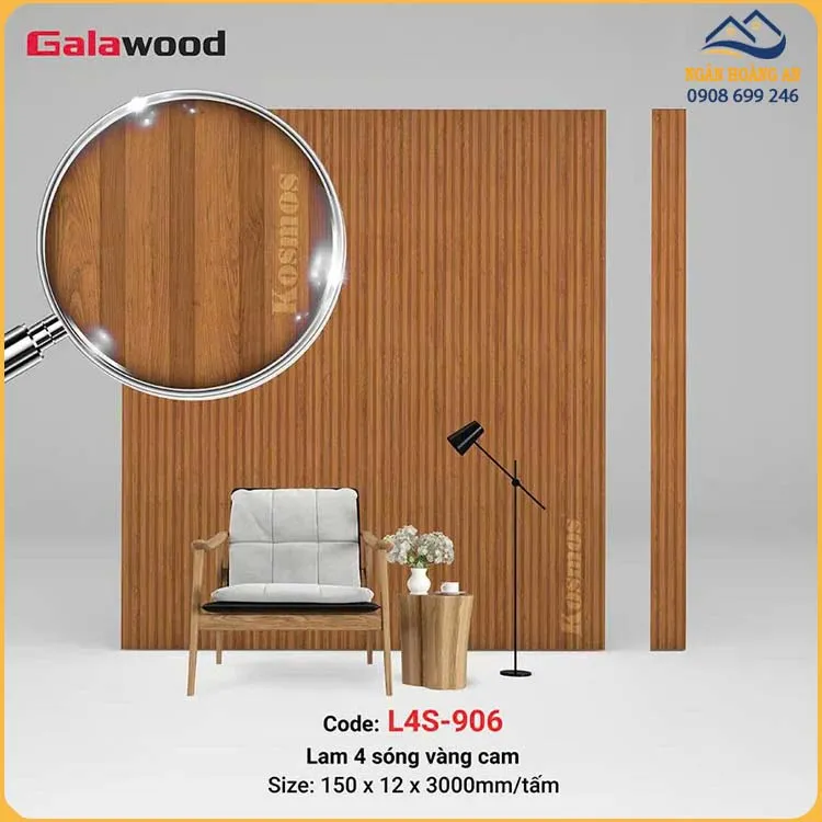 Tấm Nhựa Ốp Trần Lam Sóng Giả Gỗ Galawood L4S-906