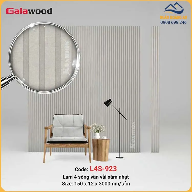 Tấm Ốp Tường Lam 4 Sóng Nhựa Giả Vân Vải Galawood L4S-923