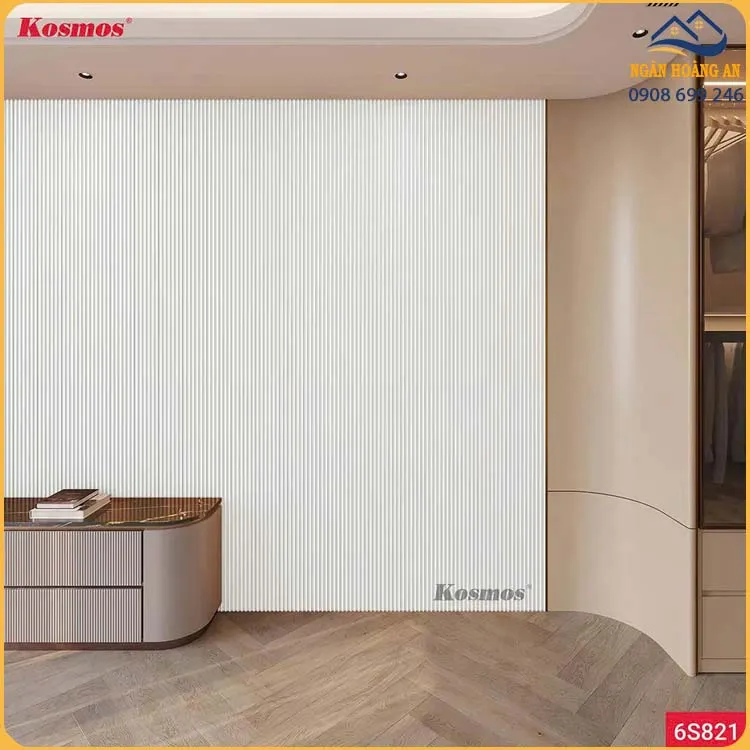 Ốp Tường Lam Sóng Sợi Than Tre Vân Giấy Trắng Kosmos 6S821