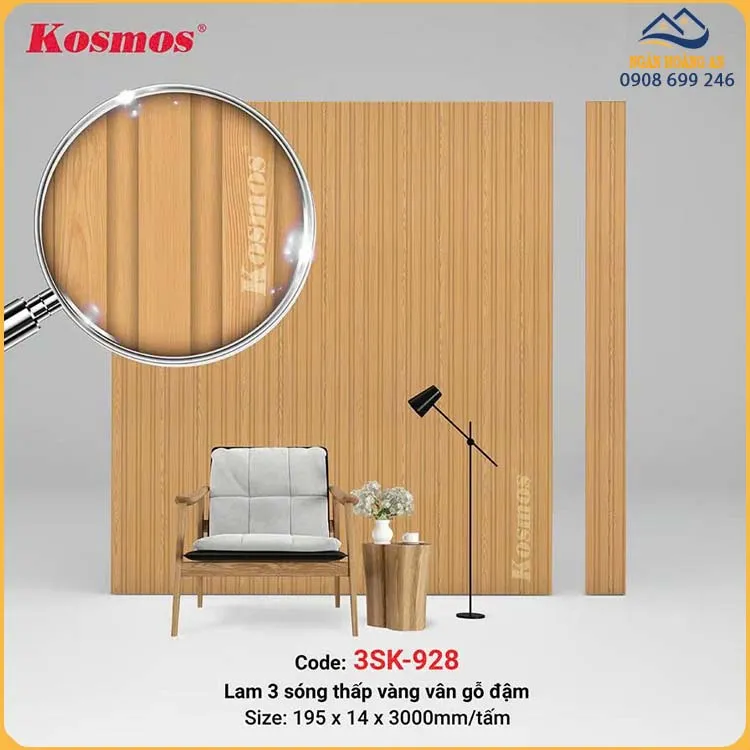 Tấm Nhựa Giả Gỗ Lam 3 Sóng Chân Kép Kosmos 3SK-928
