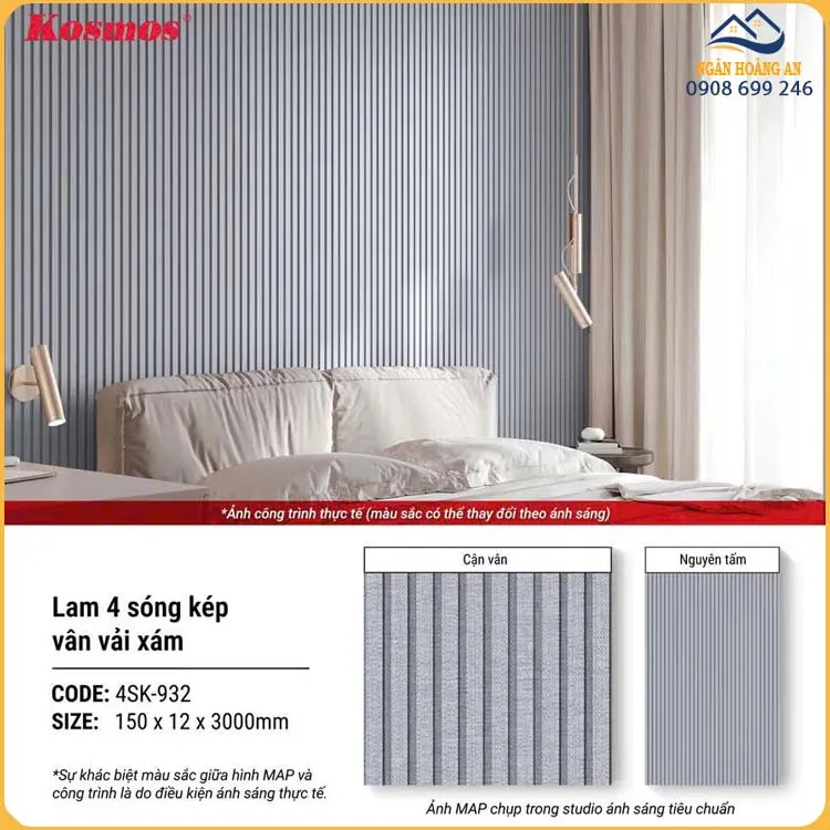 Tấm Ốp Tường Nhựa Lam 4 Sóng Kép Kosmos Giả Vân Vải 4SK-932