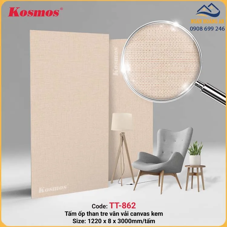 Ốp Tường Tấm Ốp Than Tre Vân Vải Kem Kosmos TT-862