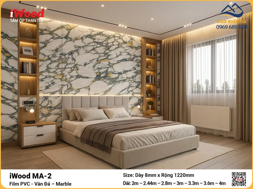 Tấm Ốp Sợi Than Tre Đa Năng Vân Đá iWood MA-2
