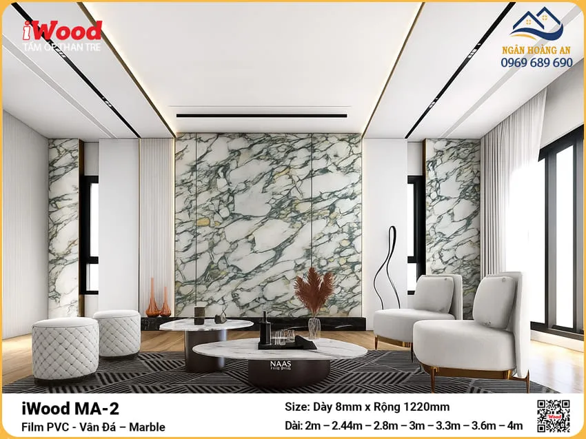 Tấm Ốp Sợi Than Tre Đa Năng Vân Đá iWood MA-2