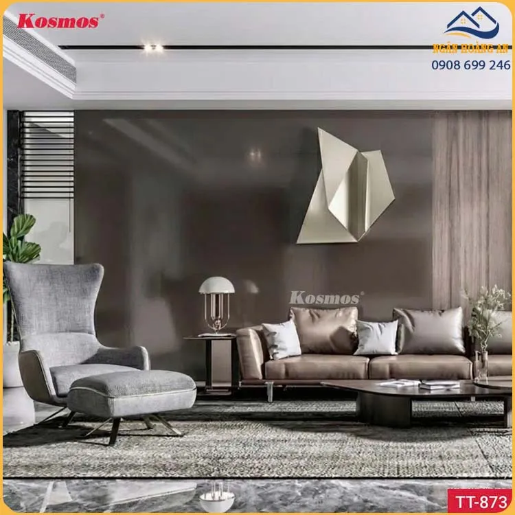 Ốp Tường Tấm Ốp Than Tre Kosmos TT-873 Vân Đơn Sắc Pet Xám Đậm