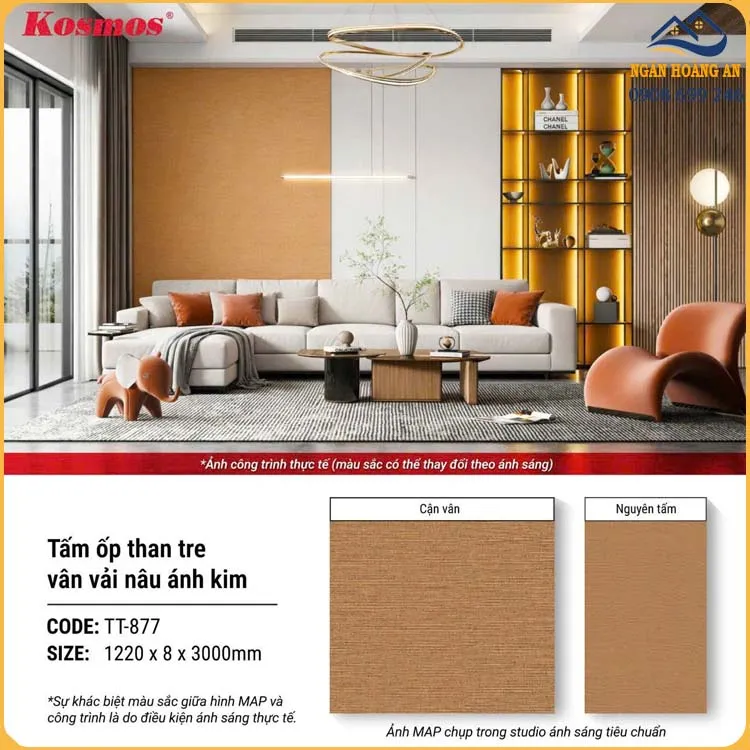 Tấm Than Tre Kosmos TT-877 Vân Vải Nâu Ánh Kim