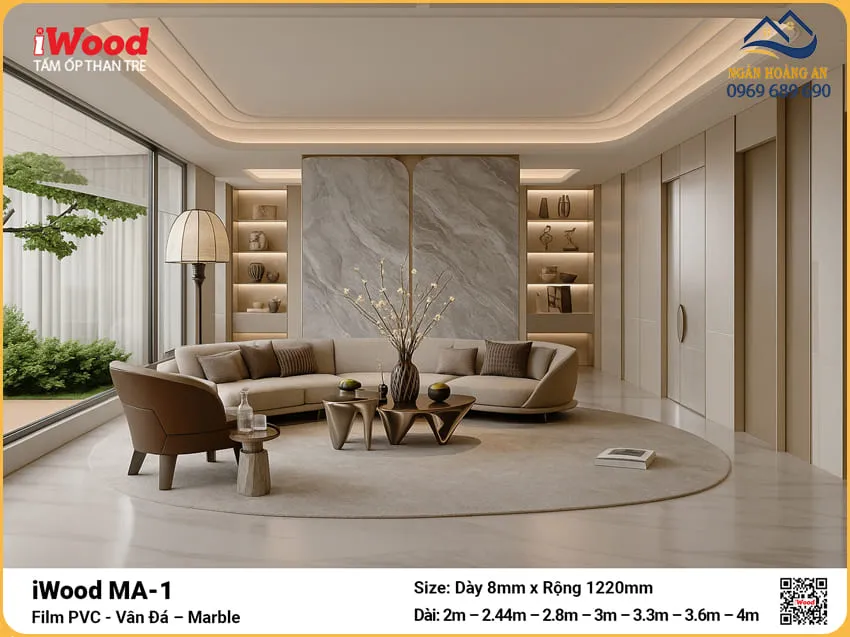 Tấm Ốp Sợi Than Tre Đa Năng Vân Đá iWood MA-1