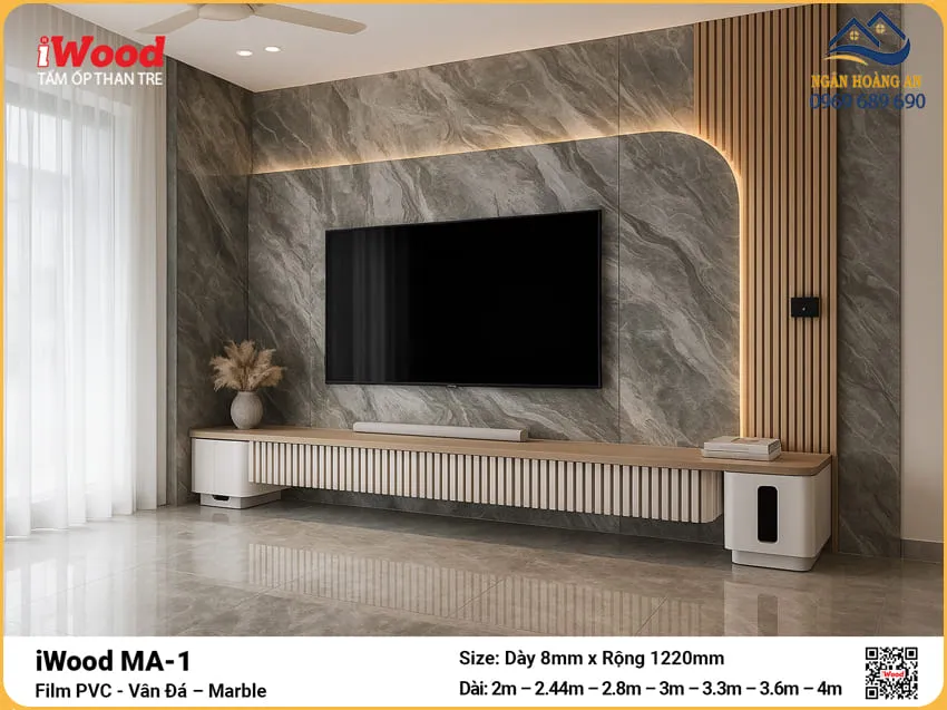 Tấm Ốp Sợi Than Tre Đa Năng Vân Đá iWood MA-1