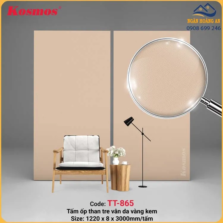 Tấm Ốp Đa Năng Sợi Than Tre Vân Da Vàng Kem Kosmos TT-865