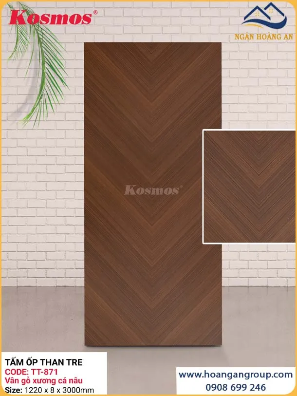 Tấm Ốp Đa Năng Sợi Than Tre Vân Gỗ Xương Cá Nâu Kosmos TT-871