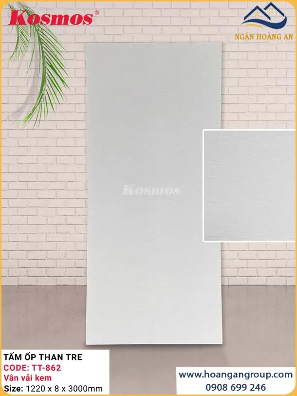 Ốp Tường Tấm Ốp Than Tre Vân Vải Kem Kosmos TT-862