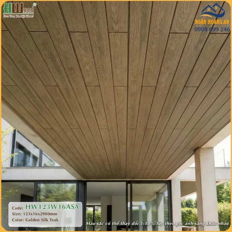 Tấm Ốp Trần Gỗ Nhựa Phủ ASA Hwood HW123W16ASA Golden Silk Teak