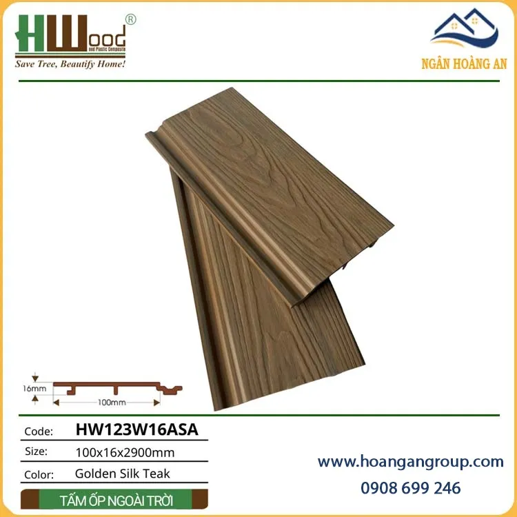 Ốp Tường Trần Gỗ Nhựa Ngoài Trời Phủ ASA Hwood HW123W16ASA