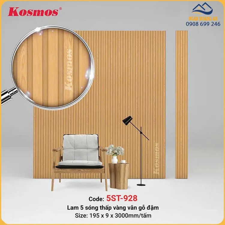 Tấm Ốp Trần Lam 5 Sóng Nhựa Giả Gỗ Kosmos 5ST-928