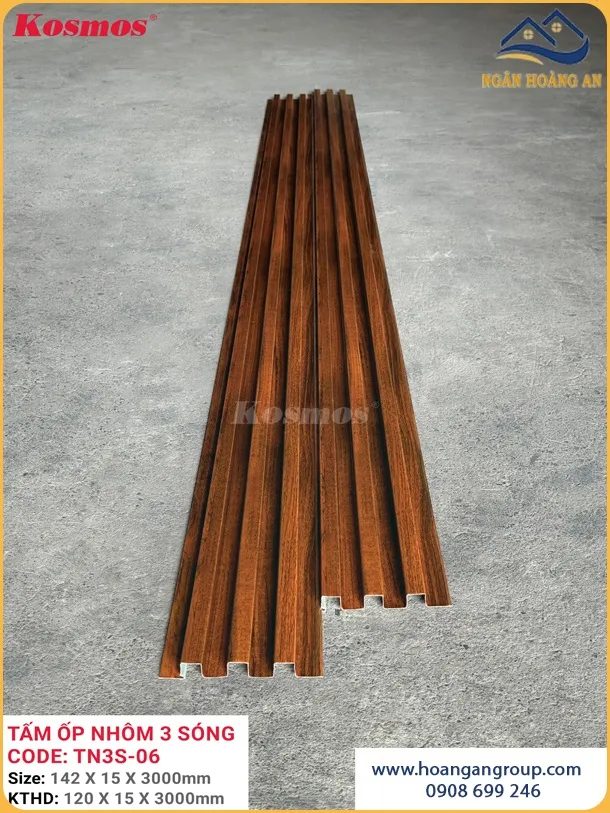 Tấm Ốp Trần Lam Sóng Nhôm Kosmos TN3S-06 Vân Gỗ Nâu Đỏ