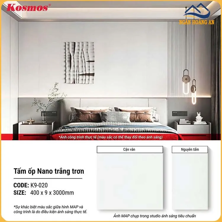 Tấm Ốp Trần Nhựa Nano Màu Trắng Trơn Kosmos K9-020