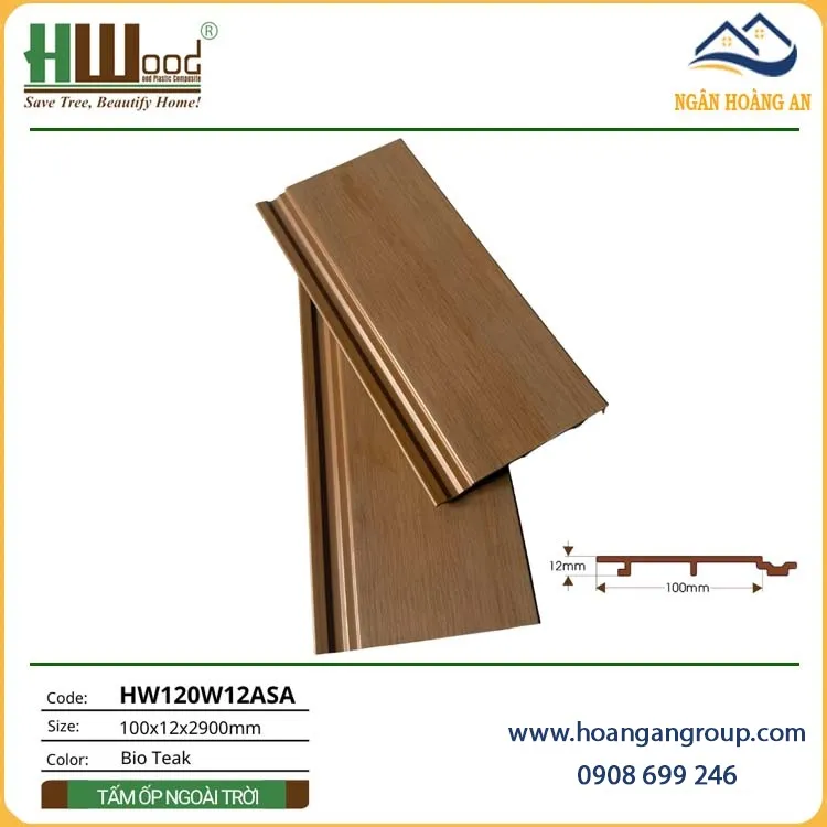 Tấm Ốp Gỗ Nhựa Ngoài Trời ASA Hwood HW120W12ASA