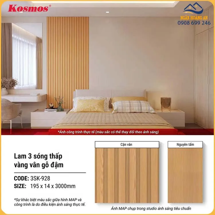 Tấm Nhựa Giả Gỗ Lam 3 Sóng Chân Kép Kosmos 3SK-928