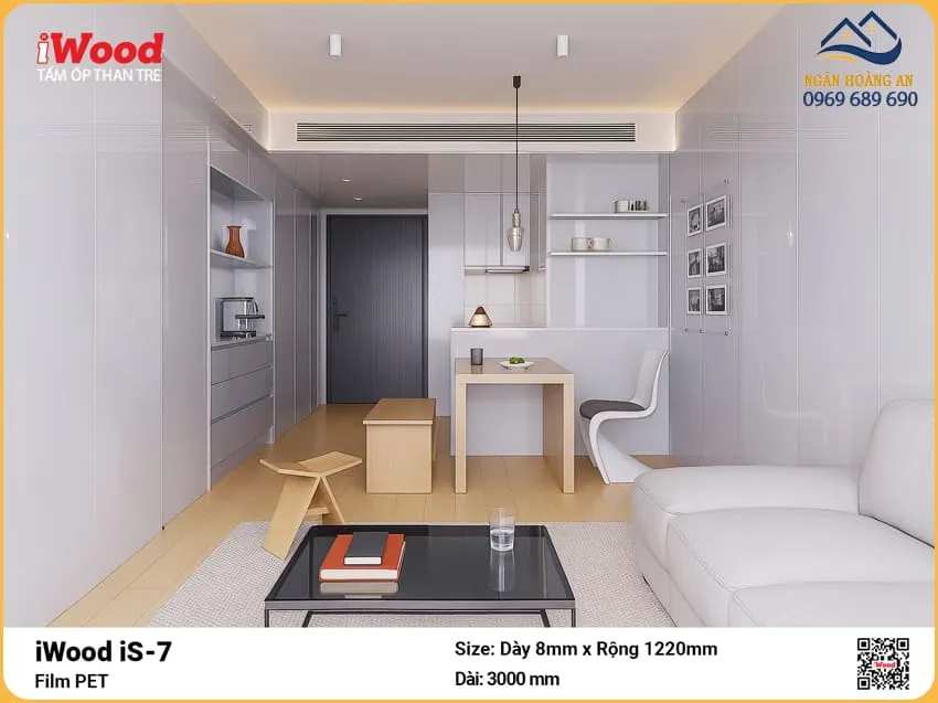 Tấm Sợi Than Tre Đa Năng Ốp Tường Phủ PET iWood iS-7