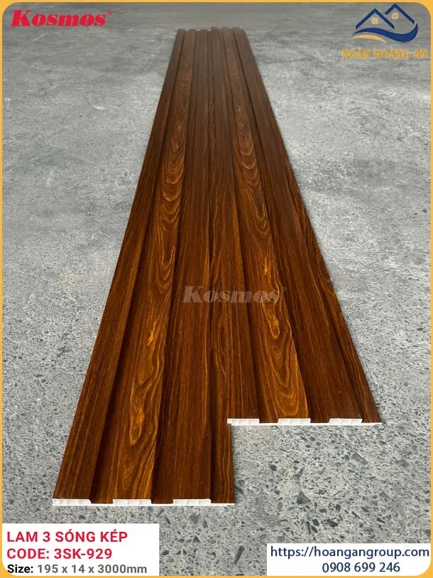 Tấm Ốp Lam 3 Sóng Chân Kép Nhựa Giả Gỗ Kosmos 3SK-929