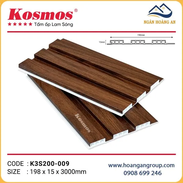 Lam 3 Sóng Thấp Nhựa Ốp Tường Ốp Trần Kosmos K3S200-009