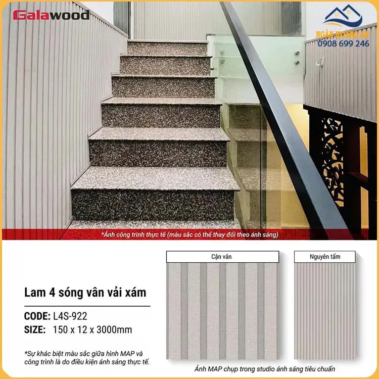 Tấm Ốp Trần Lam 4 Sóng Galawood Giả Vân Vải L4S-922 Tại Quận 3 TPHCM