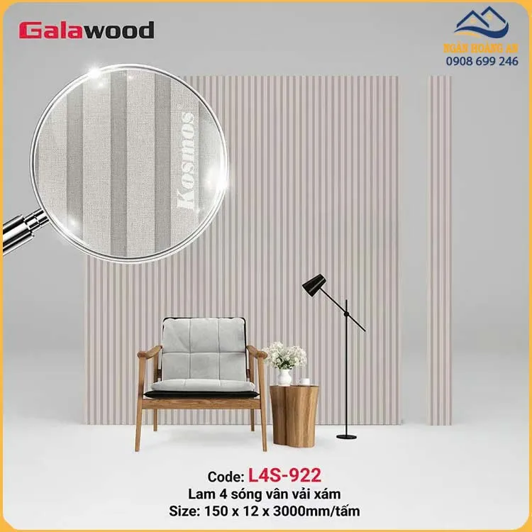Tấm Ốp Trần Lam 4 Sóng Galawood Giả Vân Vải L4S-922 Tại Quận 3 TPHCM