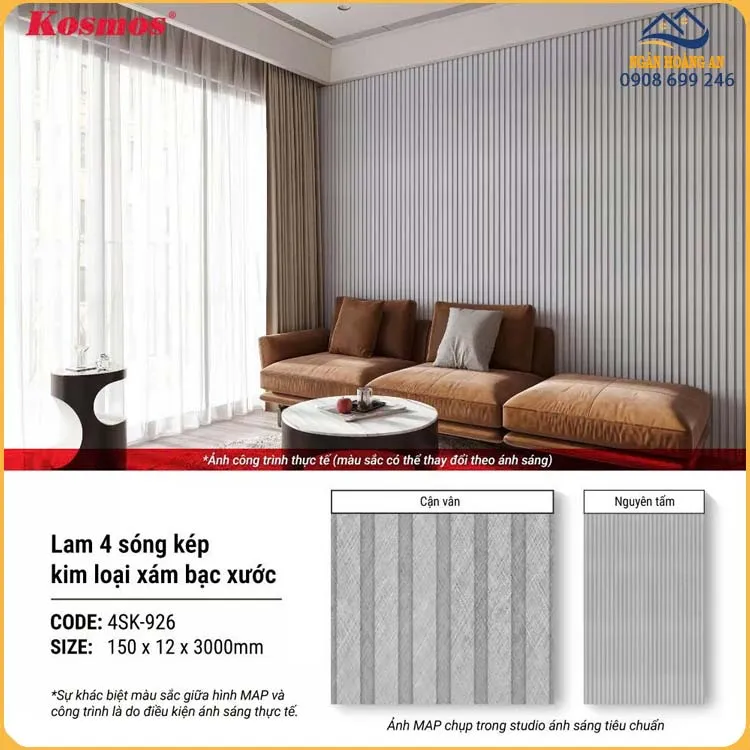 Tấm Ốp Tường Nhựa Lam 4 Sóng Kép Kosmos 4SK-926