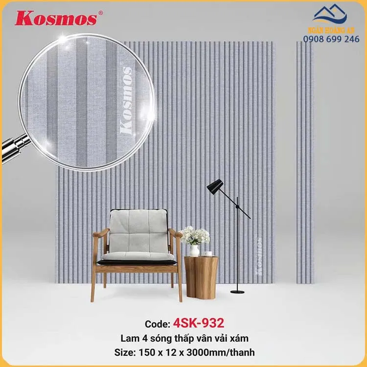 Tấm Ốp Tường Nhựa Lam 4 Sóng Kép Kosmos Giả Vân Vải 4SK-932
