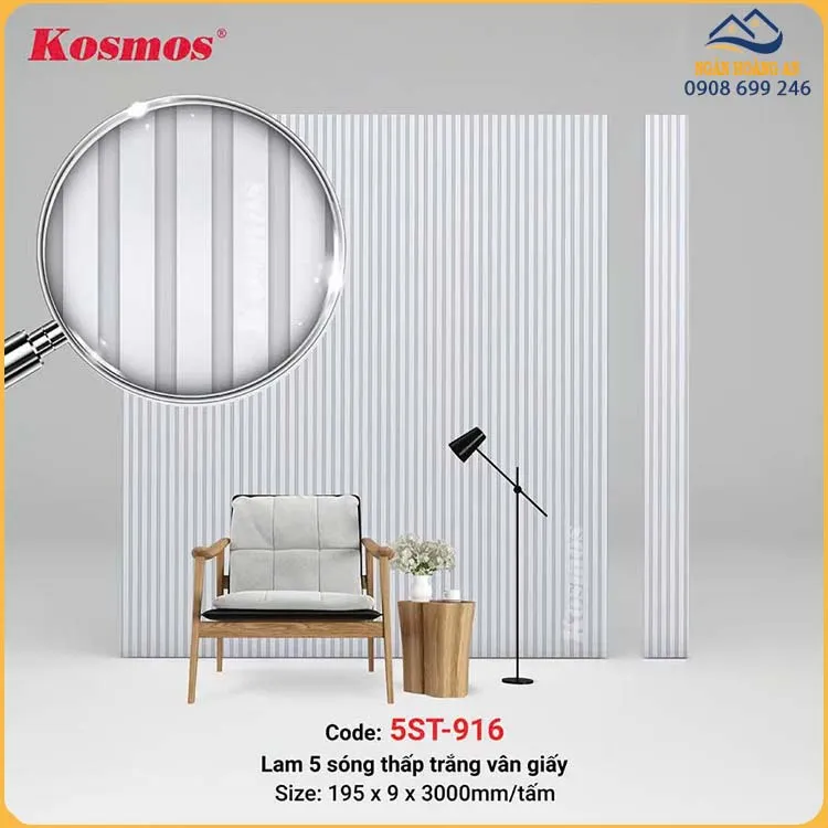 Tấm Nhựa Ốp Tường Lam 5 Sóng Màu Trắng Kosmos 5ST-916