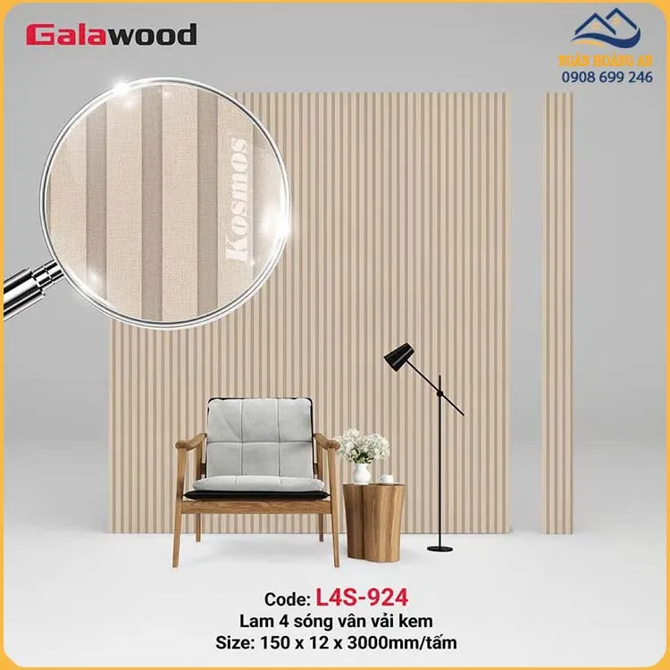 Tấm Ốp Tường Trần Lam 4 Sóng Giả Vân Vải Galawood L4S-924