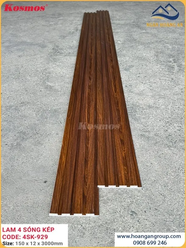 Tấm Ốp Tường Lam 4 Sóng Kép Nhựa Giả Gỗ Kosmos 4SK-929
